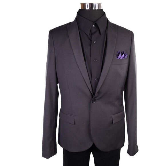 Topman Solid Gray 1 Button Sport Coat Jacket Blazer Sz 40 Poly SLIM Single vent - Picture 2 of 12